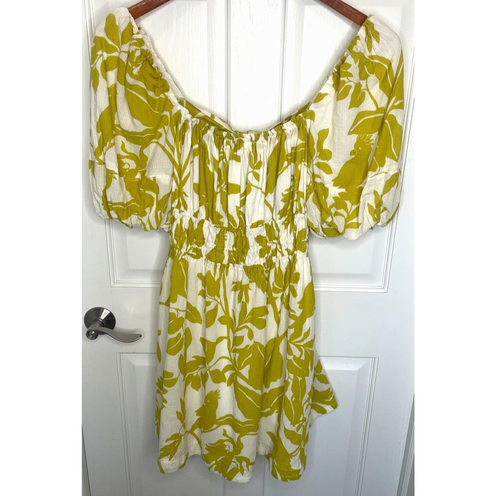 Anthropologie Maeve Feliciana Tropical Mini Dress Sz XL Peasant Boho Tie Back